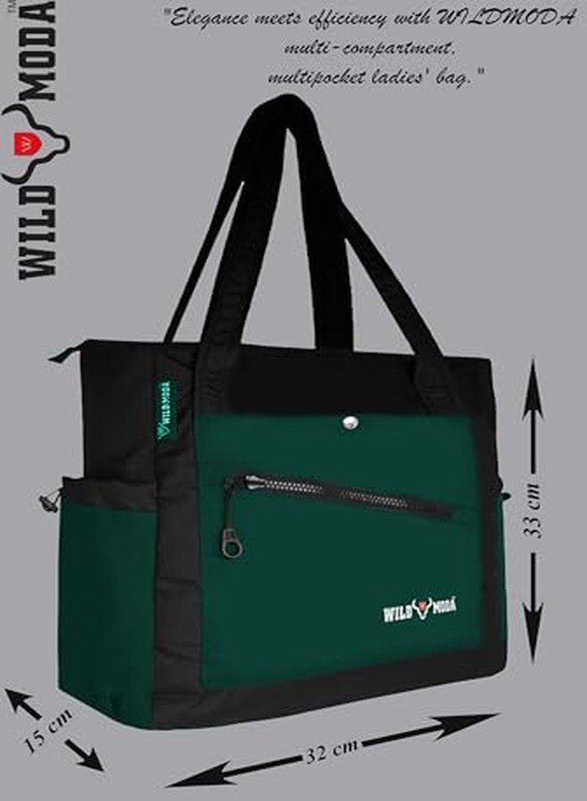 WILD MODA Modern Women's Bag: Spacious Office, College, Shoulder & Handbag with 13-Inch Laptop Compartment (Black & Green) - Image 5